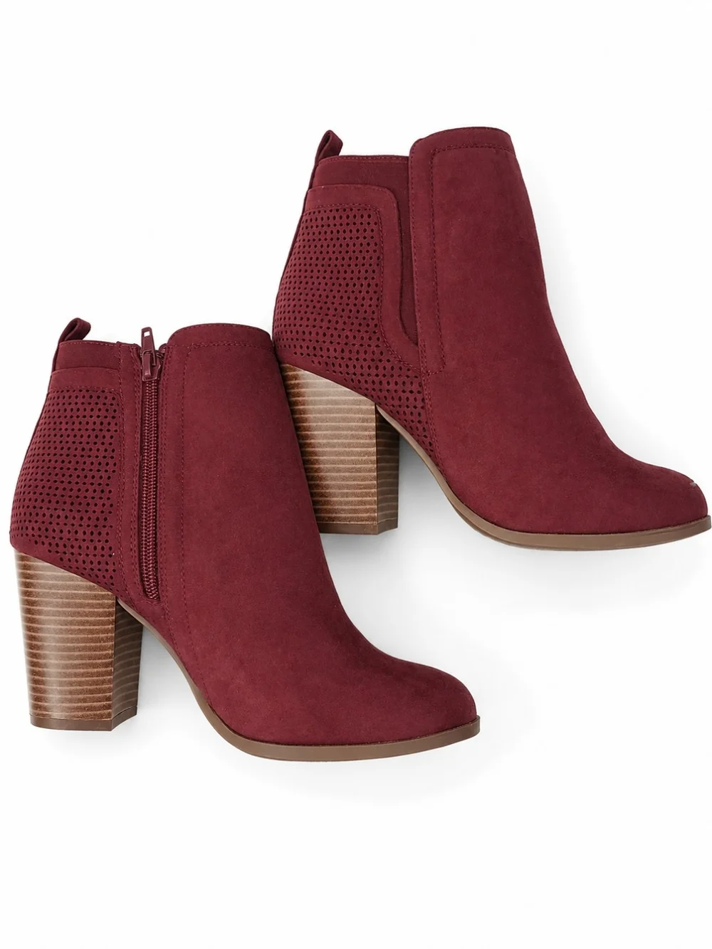 Market & Spruce Burgundy Faux Suede Perforated Ankle Booties Block Heel Size 7.5
